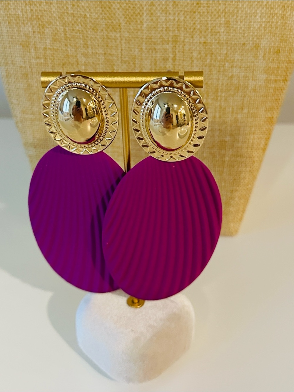 Fashion Jewelry Gold-Tone & Purple Oval Drop Earrings